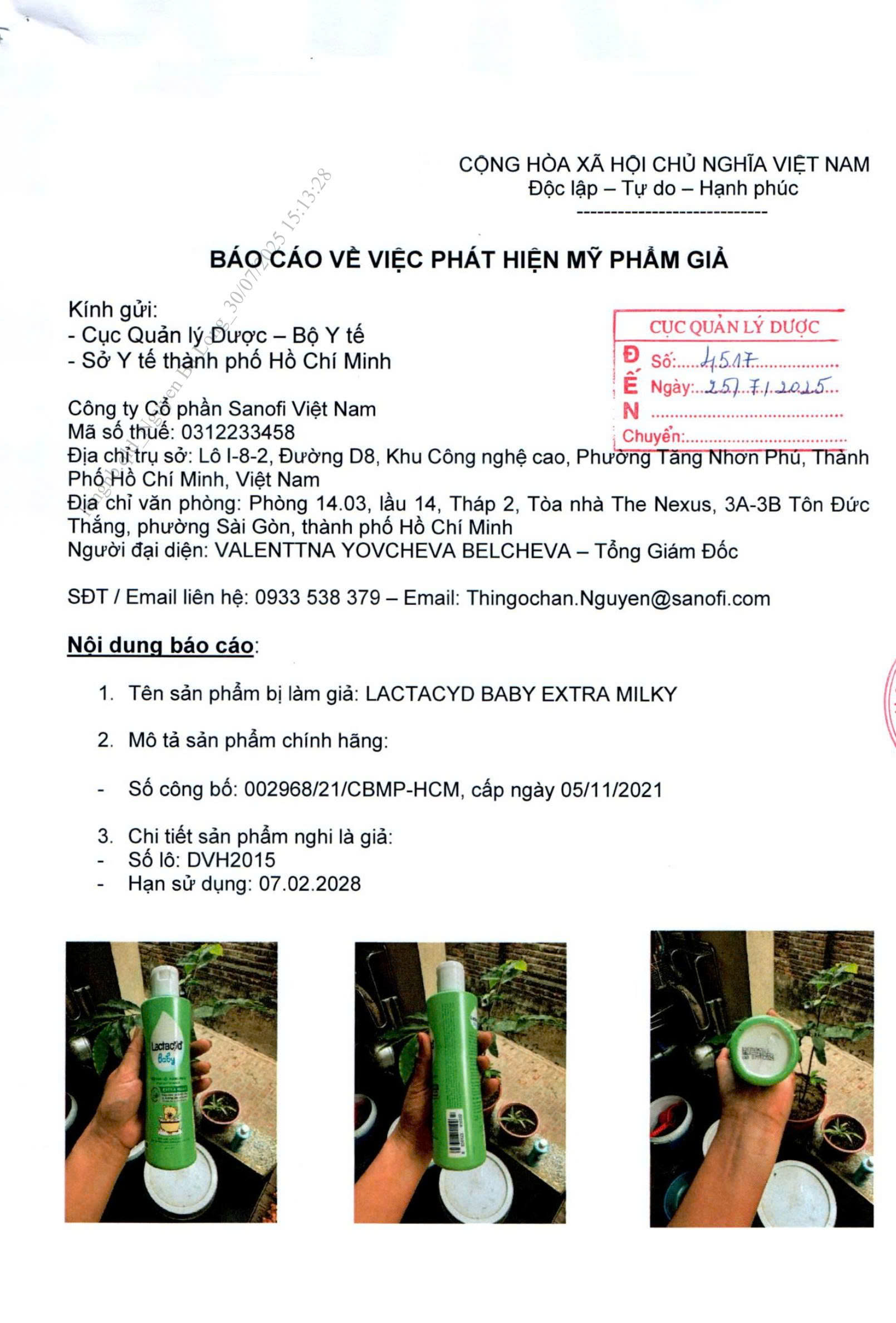 Thông báo sản phẩm giả LACTACYD BABY EXTRA MILK