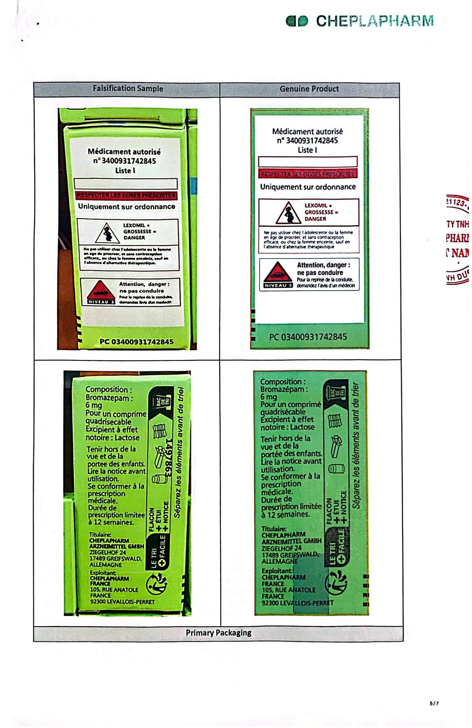 Thông báo: Thuốc giả LEXOMIL 6mg